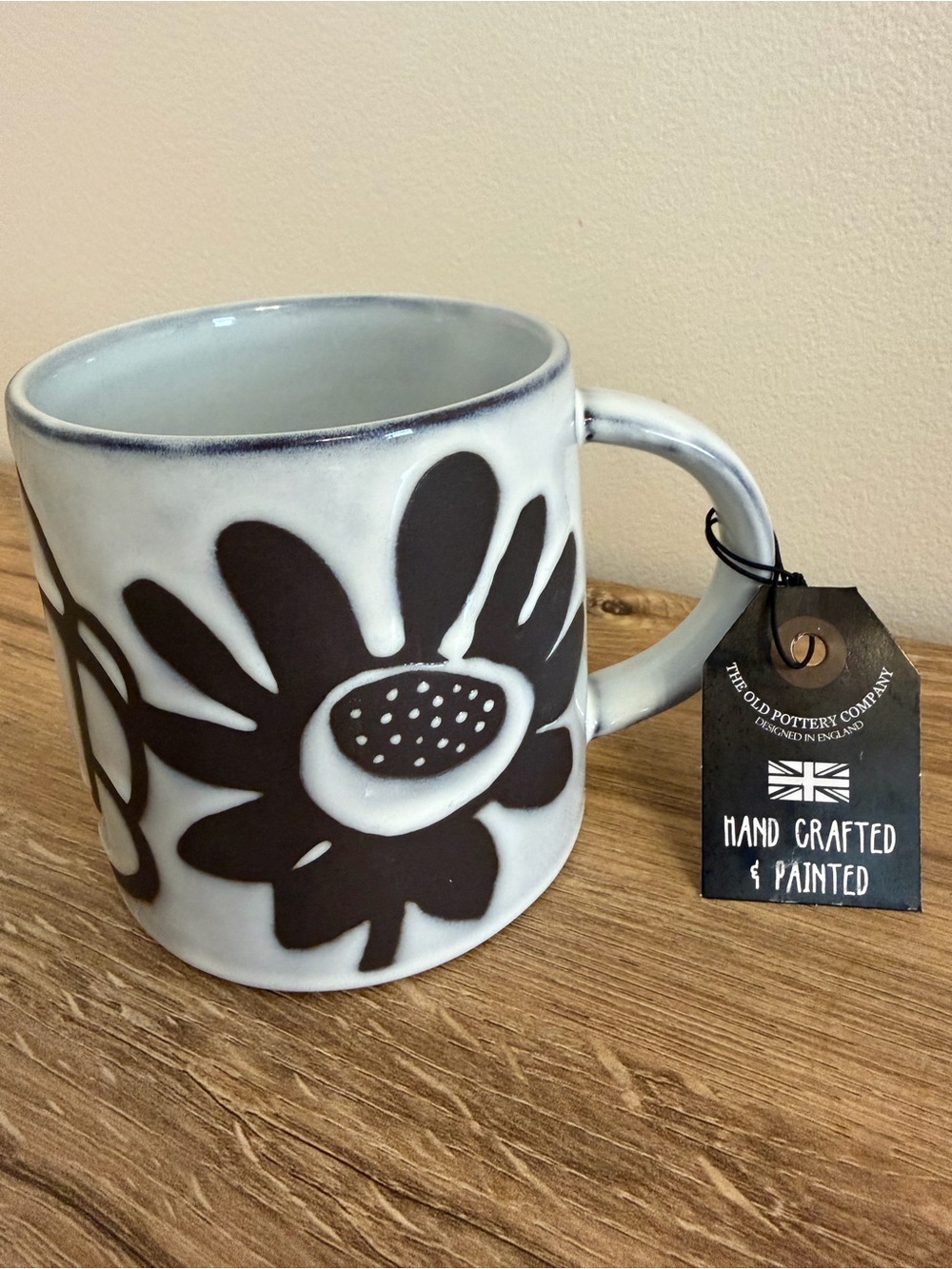 NEW The Old Pottery Company Ceramic Mug, Floral, Blue and Brown, Hand Crafted